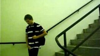 college boy stairwell jerk off - porn video