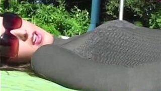 Nylons loving babe gets horny outdoors - porn video